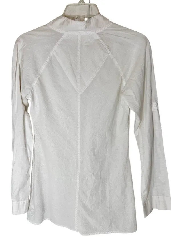 Columbia Top Women’s Roll Tab Sleeve Blouse V-Neck White Size S/P Cotton - Image 2