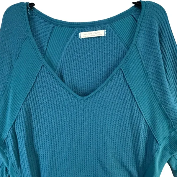 Free People We The Free Santa Clara Thermal Top XS Blue Waffle Knit Relaxed Boho - Image 4