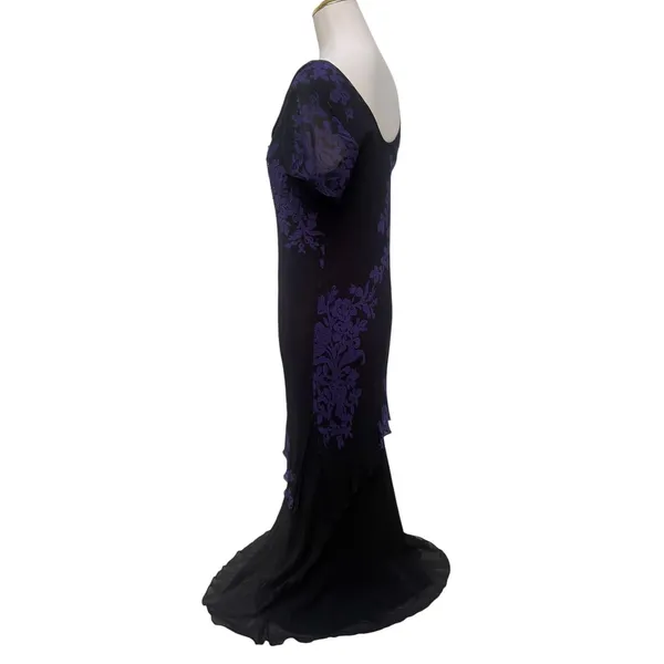 VTG Y2K Maxi Dress 8 Black Purple Beaded Floral Cowl Neck Whimsigoth Vampy‎ Goth - Image 5