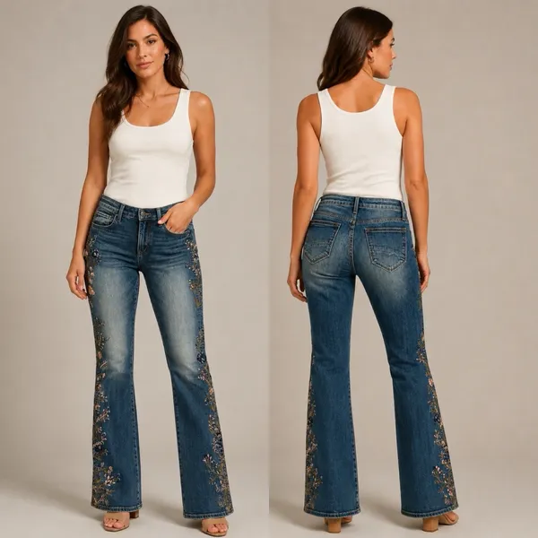 Anthropologie DRIFTWOOD Kelly Bootcut Jeans 25 Floral Embroidery Mid Rise Boho Cowgirl Chic - Image 9