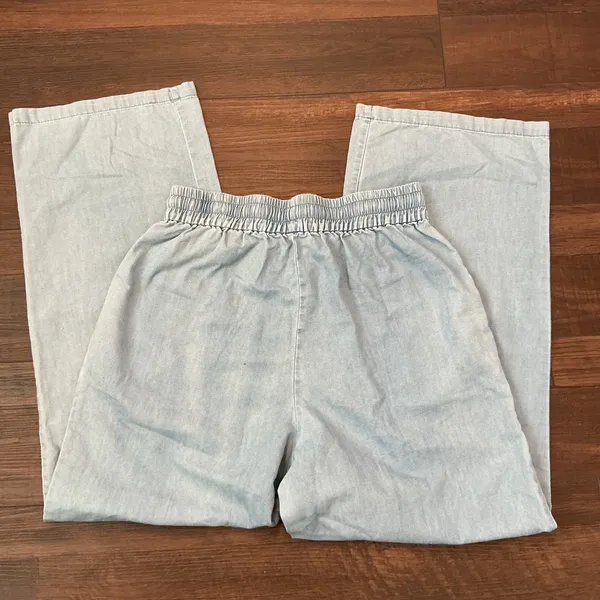 Welove Chambray Wide Leg Pants Light Blue Elastic Drawstring Size M Relaxed Boho - Image 4