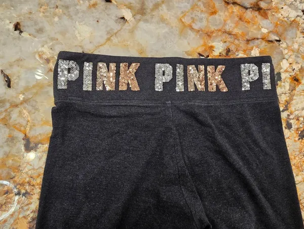 Victoria's Secret PINK yoga Leggings Sequined Waisteband Gray M - Image 7