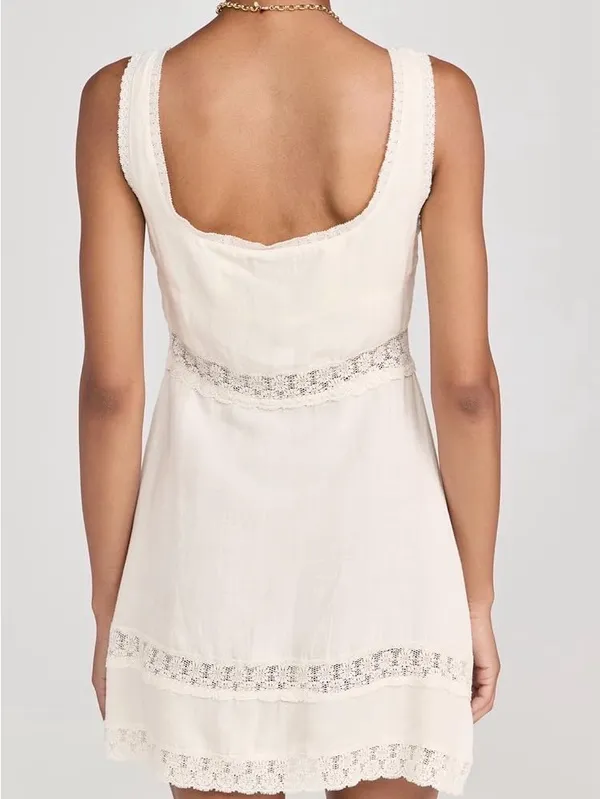 Rixo Ronan Linen Mini Dress Cream - Image 3