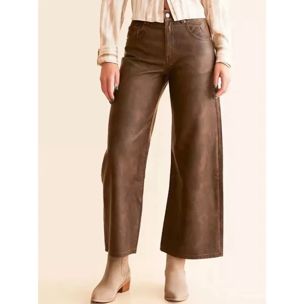 Free People We The Free Brown Faux Leather Misha Wide Leg Barrel Pants Sz.26 - Image 2