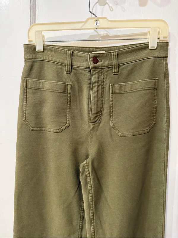 Faherty Stretch Terry Patch Pocket Pants Army Olive Green Flat Front EUC Size 28 - Image 2