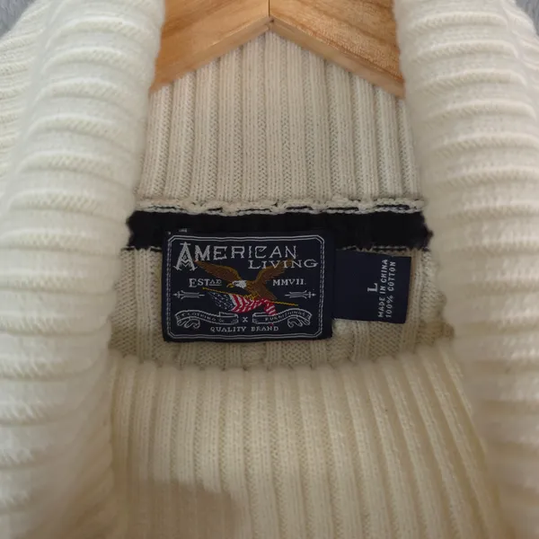American Living Sweater Womens Large Ivory Blue Striped Cable Knit Turtleneck - Image 5