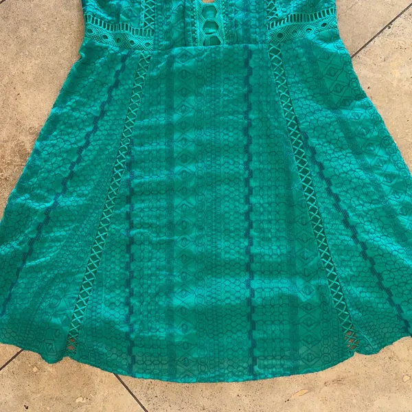 Free People‎ Green Lace Eyelet Cutout Fit Flare Mini Dress Women's Size 8 NWOT - Image 13