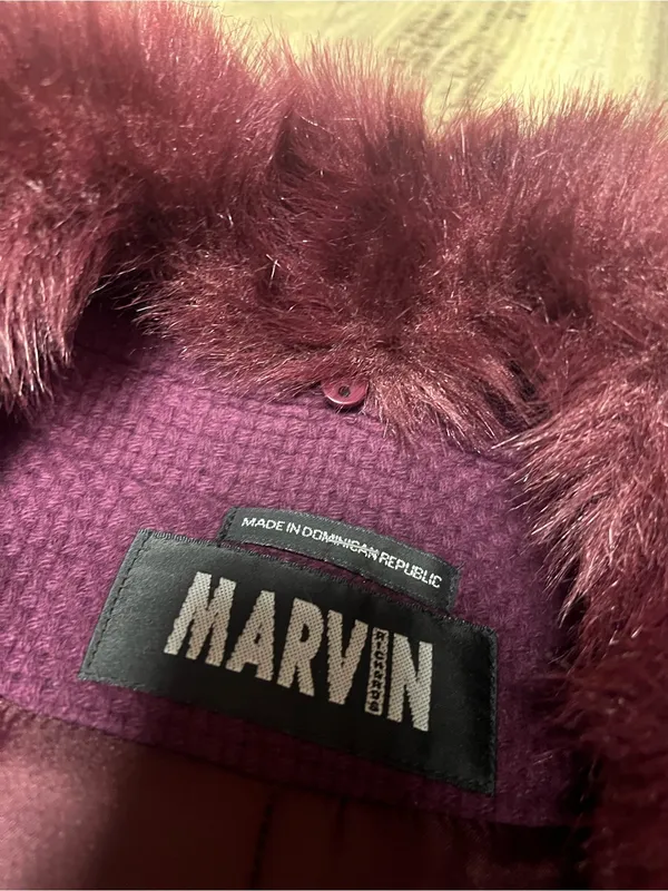 Vintage Marvin Richards 90s Plum Wool Cropped Blazer Jacket Faux Fur Collar - Image 7