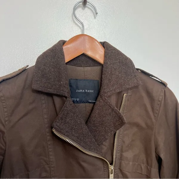 Zara Basic Brown Womens Parka Jacket Small - Image 4