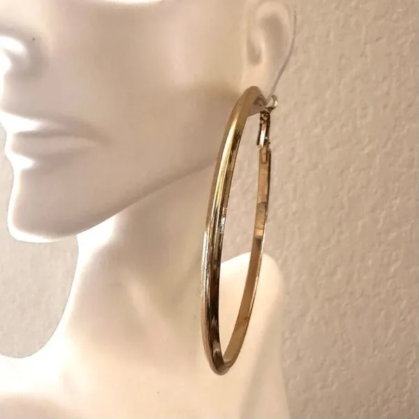 Gold tone large hoop earrings - Image 3