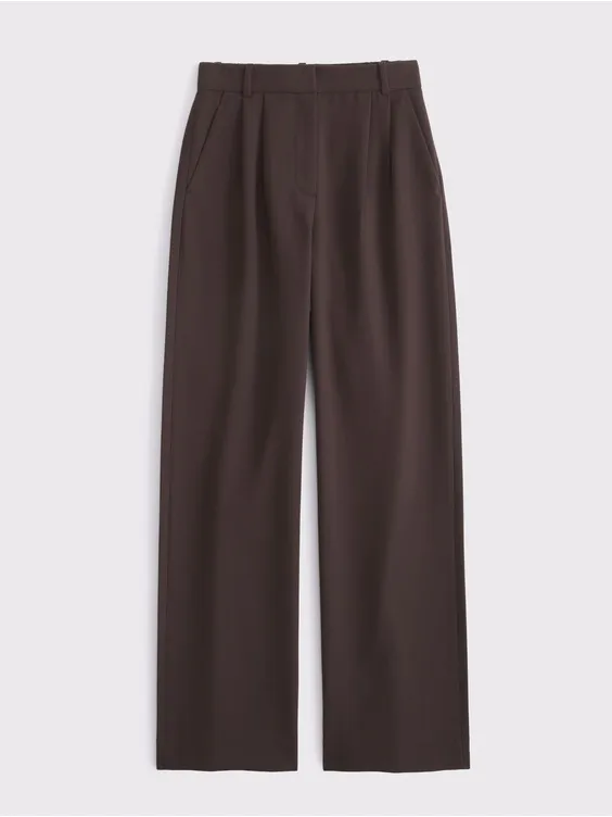 Abercrombie & Fitch Curve Love A&F Sloane Tailored Wide Leg Pant in Dark Coffee - Image 5