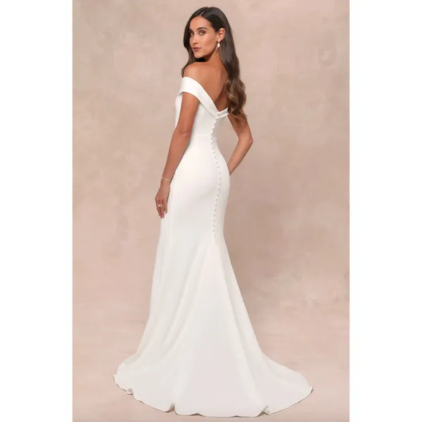 Lulus Arienne White Off-the-Shoulder Mermaid Maxi Dress Wedding Medium NWT - Image 2