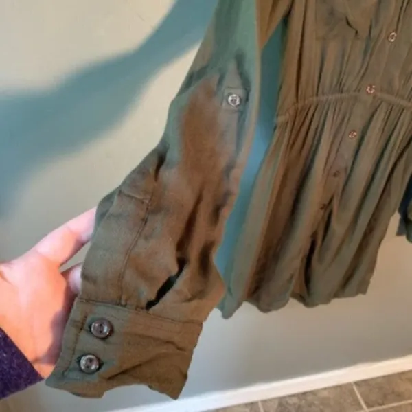BDG‎ Women's Size XS Shirt Dress Button Down Dark Green Roll Tab Sleeves - Image 6