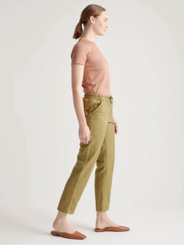 Quince Organic Cotton Linen Twill Straight Leg Pant Army Green Crop Medium - Image 3