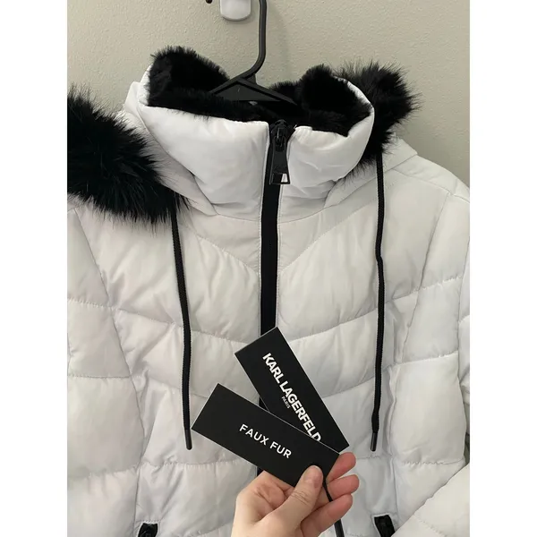 NWT Karl Lagerfeld Paris Long White Puffer Parka Coat Women's Large - Image 2