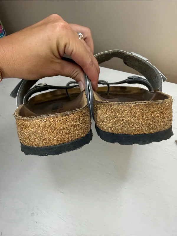 Birkenstock Mayari Metallic Silver Slide German Cork Footbed Sz 10-10.5 - Image 10