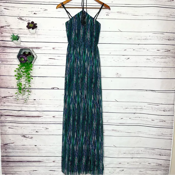 Gianni Bini Green & Blue Rhinestone Embellished Halter Top Maxi Dress Size 0 XS - Image 11