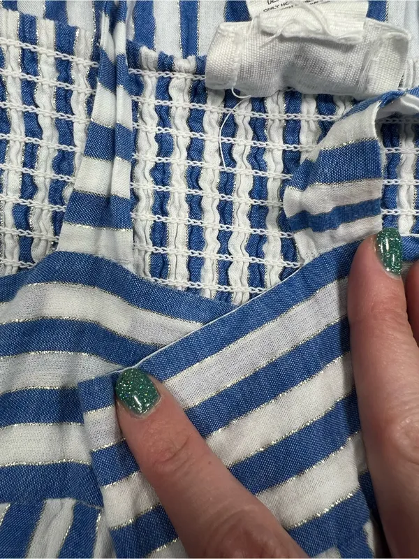Blue and white striped midi dress with tie straps L - Image 8
