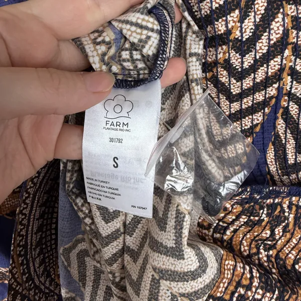 Farm‎ Rio Smocked Geometric Print Beaded Cotton Mini Dress Small Boho Abstract - Image 9