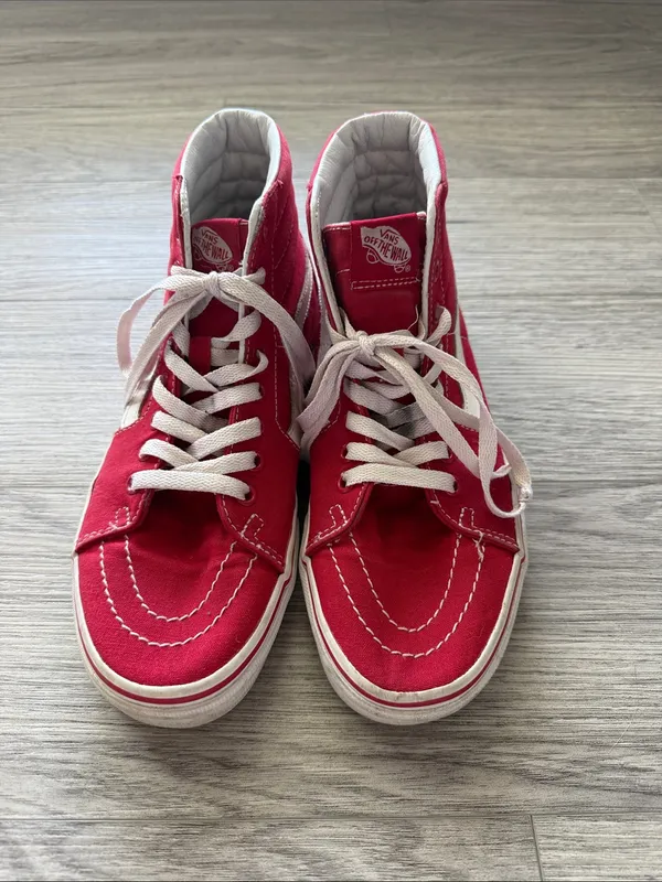 Vans Red High-Top Sneakers with White Side Stripe Size 8.5 - Image 3