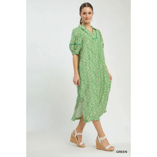 Umgee Printed Puff Sleeve Midi Dress with Pockets‎ - Small - Image 2