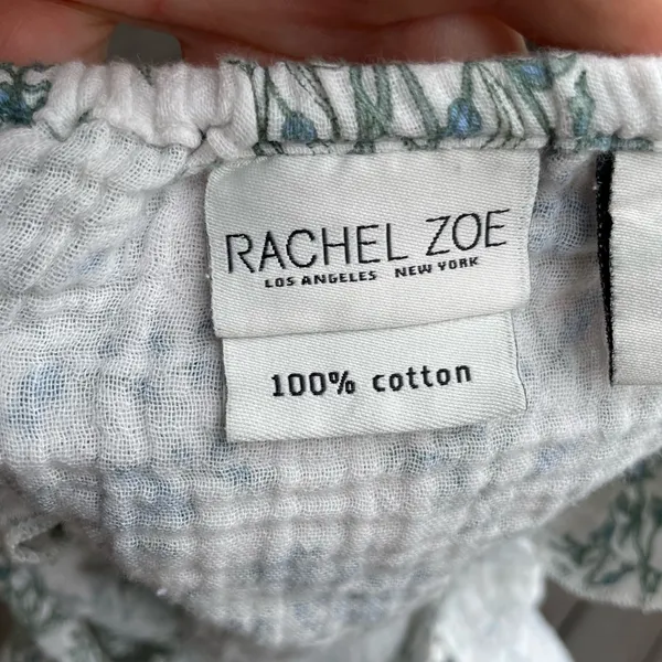 Rachel Zoe Floral Pajama Set 2 Pc Cotton Shorts Top Blue Green floral White M - Image 10