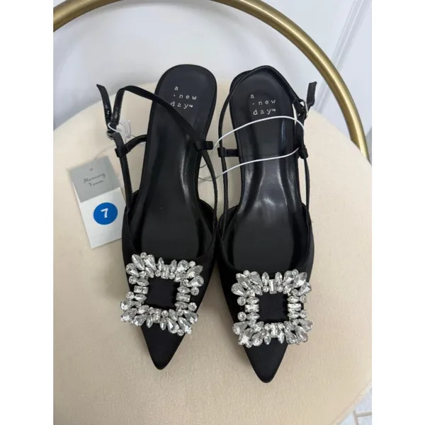 NWT A New Day Black Rhinestone Slingback Heels 7 - Image 2