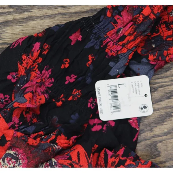 NWT Free People Venice Floral Tie Front Top OB1434186 Night Combo Red Black L - Image 5