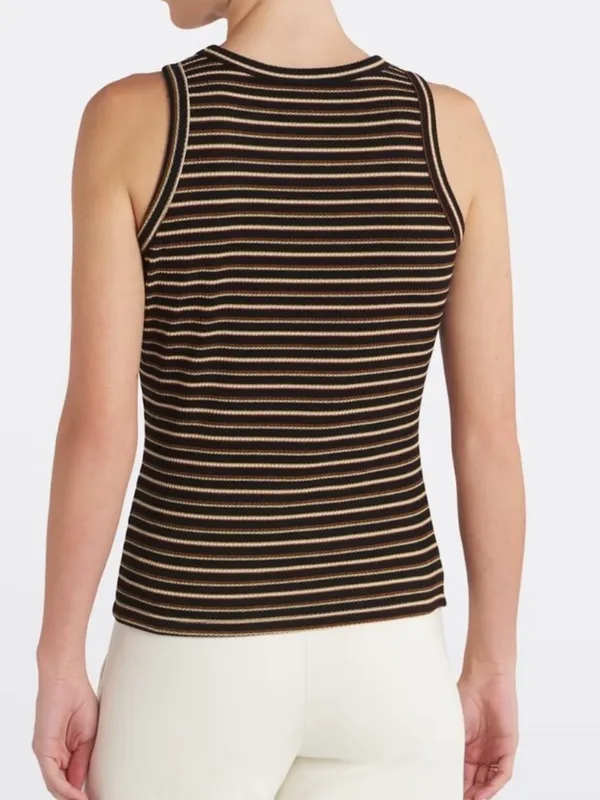 Staccato Striped Ribbed Sleeveless Tank in Brown and Cream - Image 2