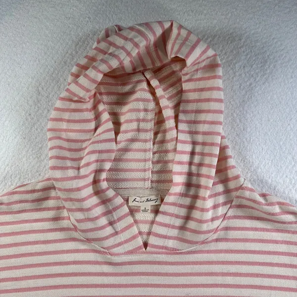 Jane & Delancey Women's Small Pink/Cream Striped Short Sleeve Hooded Terry Shirt - Image 3