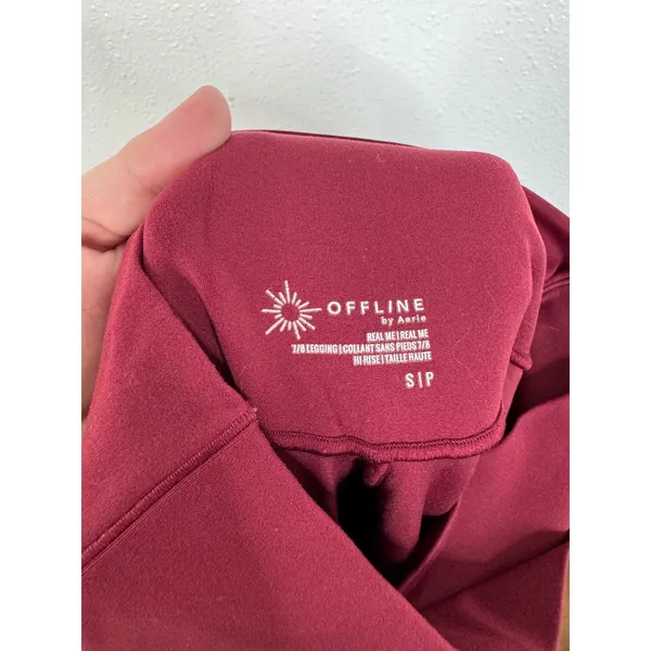 OFFLINE by Aerie Real Me Crossover 7/8 Leggings Burgundy Maroon High Rise Small - Image 5