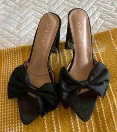 Revolve NWT Boutique cera Unilady Satin Bow Decor Chunky Heeled Mule Sandals. Size 8 1/2. - Image 5