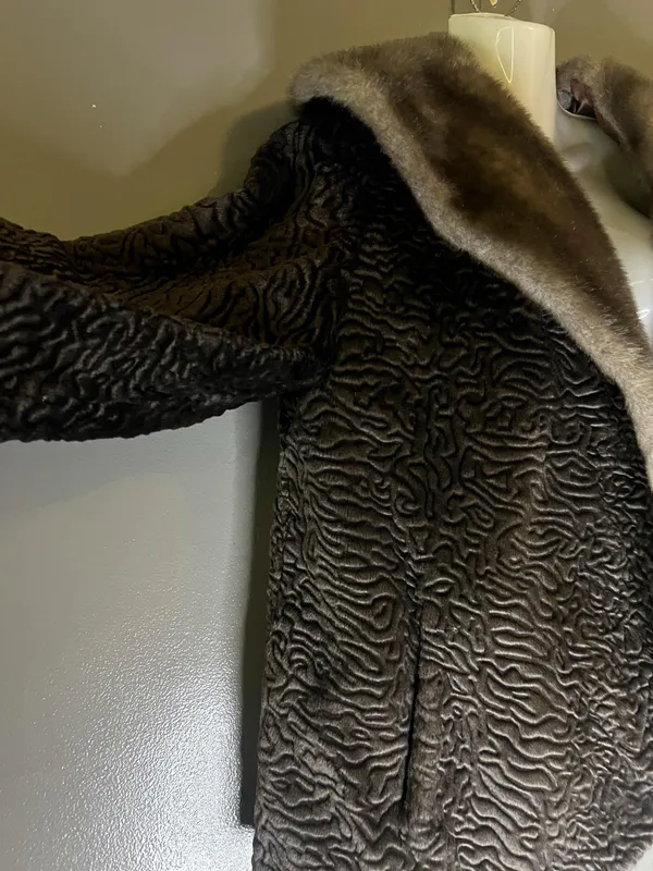 Vintage Borré Styled By Fairmoor Coat Womens S/M Brown Fur Shawl Collar - Image 4