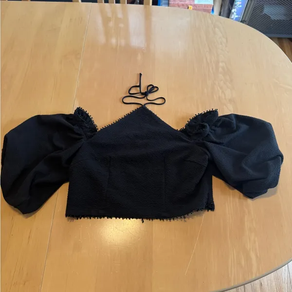 Anthropologie Frida Off the Shoulder Halter Top in Black size Large - Image 4
