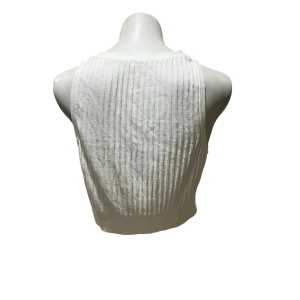 Free People Women's M White Ribbed Button Front Crop Top Vest - Image 2