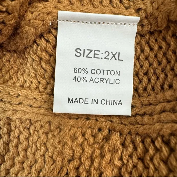 Brown Cable Knit Chunky V Neck Cardigan with 3 Decorative Pearl Buttons 2XL - Image 7