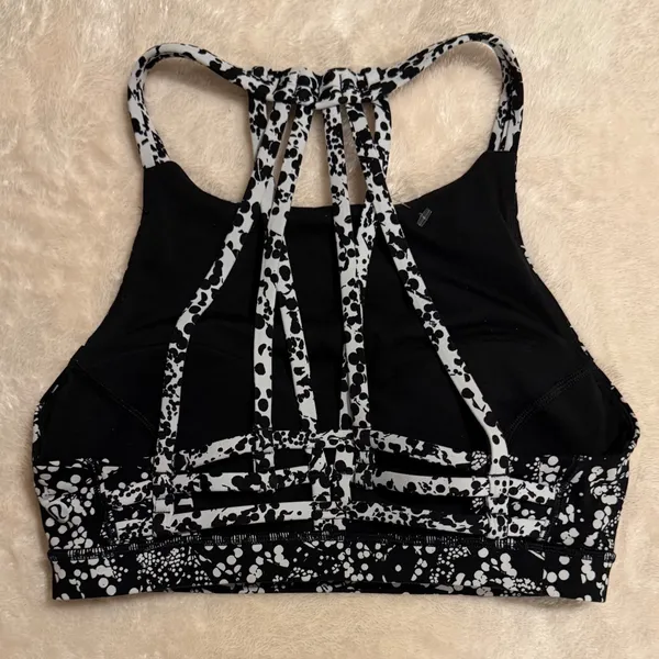 Lululemon Free To Be Serene High Neck Bra Black White Polka Dot Floral Strappy 2 - Image 4