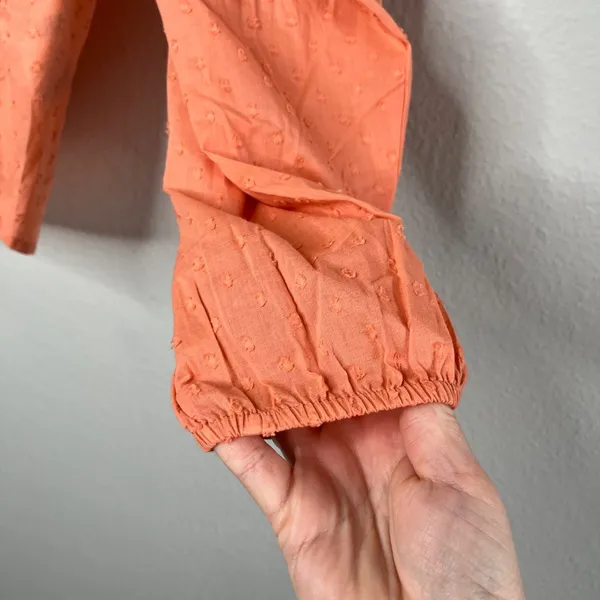 Cleobella Organic Cotton Orange Textured Long Sleeve Tie Neck Tunic Blouse S - Image 6