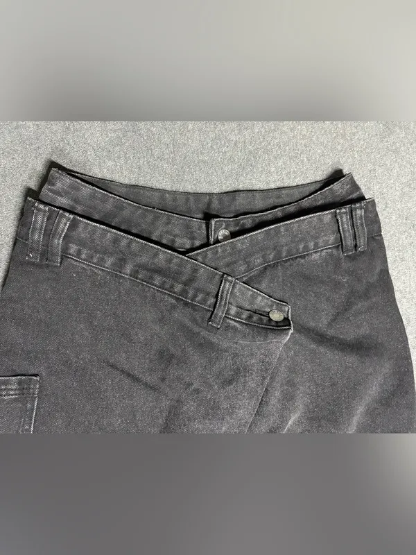 Commense Dark Cross Front Wrap Wide-Leg Denim Jeans Size M - Image 5