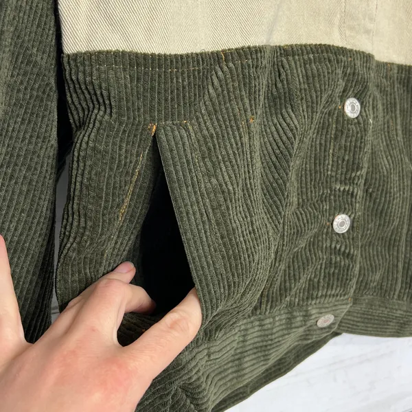 Umgee Color Block Corduroy Jacket Leopard Print Shacket Green Size Small - Image 8