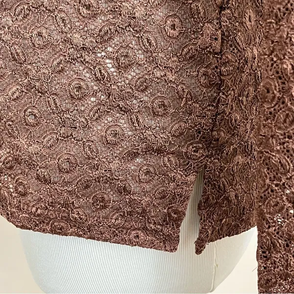 Manuela Semi Sheer Brown Lace/ Crochet Mock Neck Long Sleeve Top S - Image 7