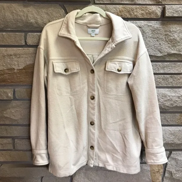Aerie Luxe Trucker Shacket Shirt Jacket Color Soft Oat Beige Cream Cotton XS - Image 3