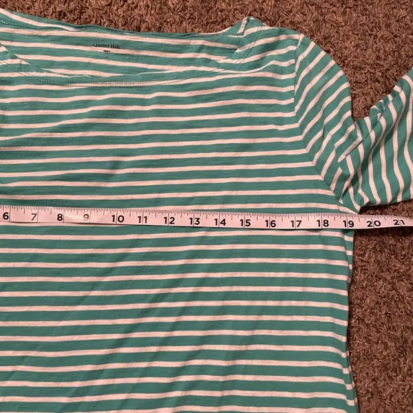 Garnet Hill Dress Womens 12 Green‎ White Striped Cotton Casual Nautical Coastal - Image 10