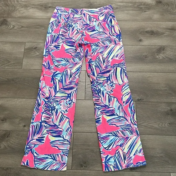 Lilly Pulitzer Galley Linen Pants Tiki Pink Cabana Crazed Linen Size 4 - Image 3