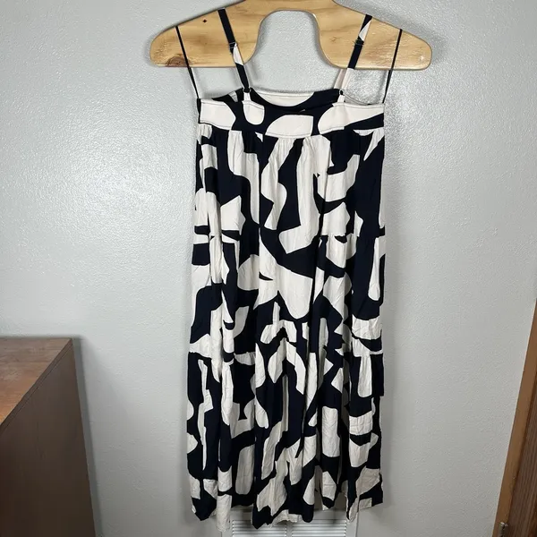 NEW Abel the Label Anthropologie‎ Navy Blue Cream Abstract Maxi Dress Small Boho - Image 4