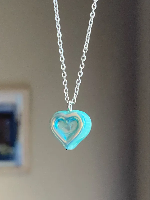 Handmade quality Czech glass heart bead fairy vintage retro y2k style necklace🩵 - Image 2