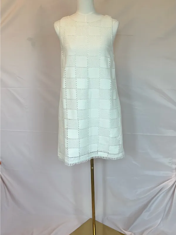 Lost + Wander White Crochet Check Mini Dress With Pockets - Image 3