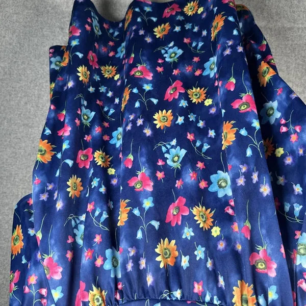 Vintage Plus Size 1X Womens Top MuuMuu Shirt Peasant Hawaiian Floral‎ Boho Blue - Image 9