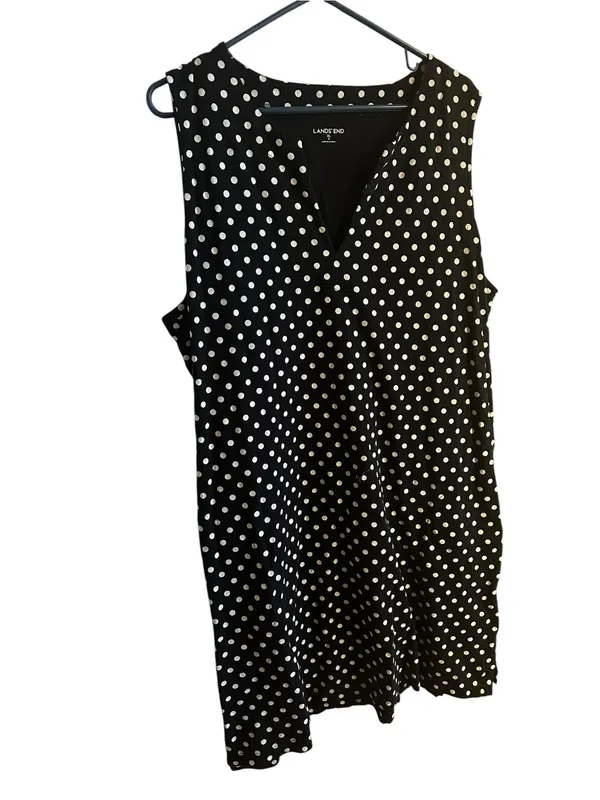 Lands’ End Polka Dot Sleeveless Jersey T-Shirt Dress Swim Cover Up Pockets XL 18 - Image 3