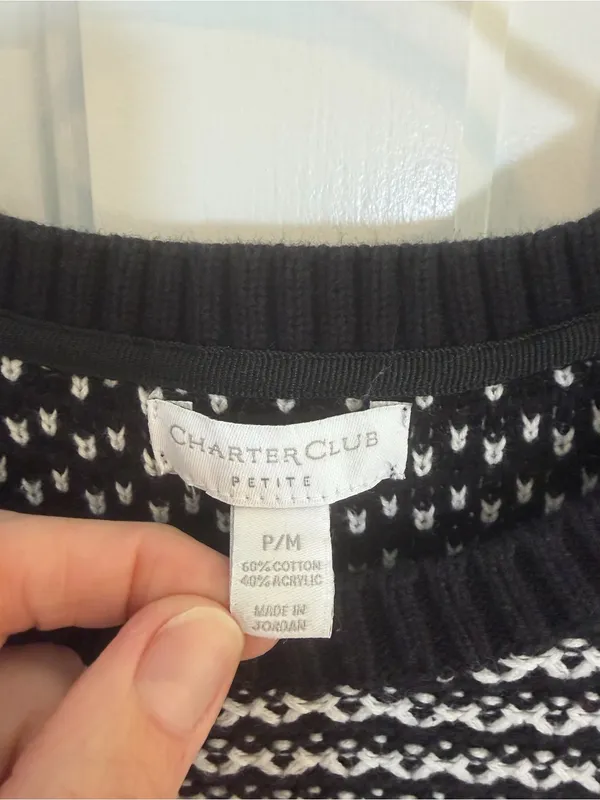 Charter Club Petite Black White Button Shoulder Knit Sweater P/M - Image 3